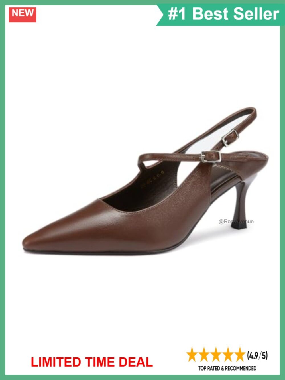 Lambskin Leather Slingback Mary Jane Heels Pointed Toe 2.76 Inch Work Wedding